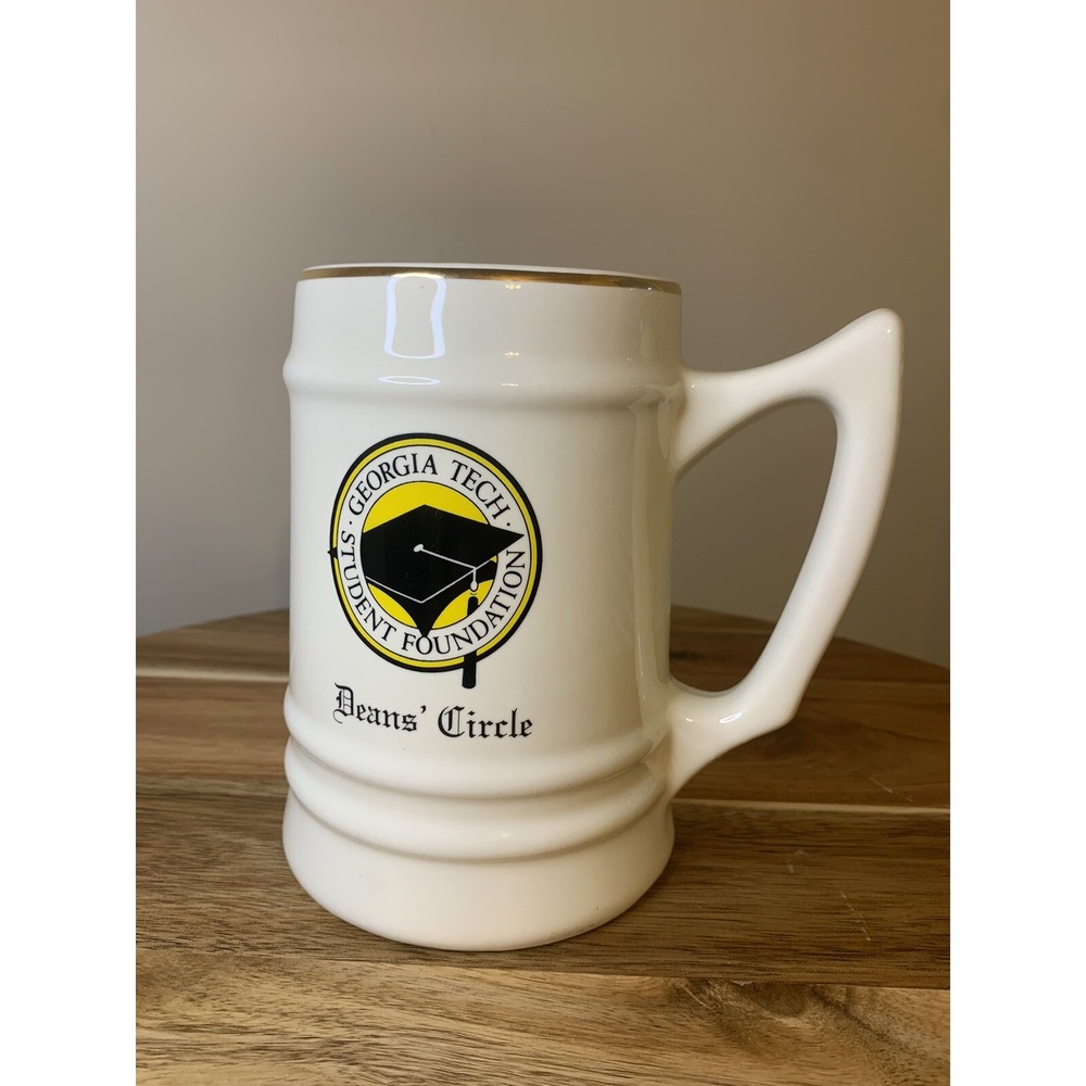 GT Georgia Tech Student Foundation Deans Circle Ceramic Stein Mug Gold Trim